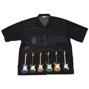 Hard Rock Cafe Nashville Short Sleeve Button Up Guitar Shirt Mens Size XXL Black